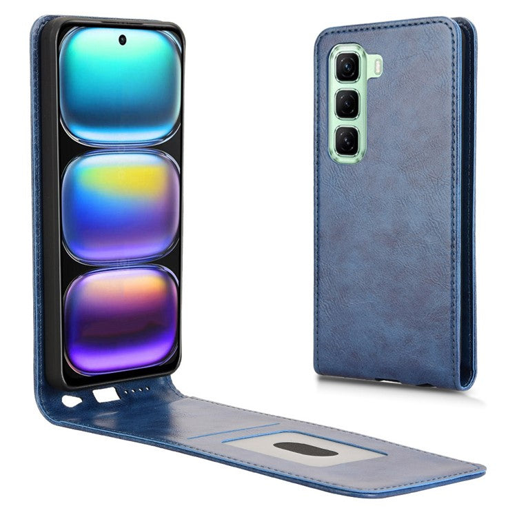 For Infinix Hot 50 4G Case with Card Slot Magnetic Vertical Flip Leather Phone Cover - Dark Blue