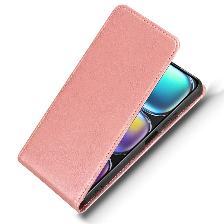 For Infinix Hot 50 4G Case with Card Slot Magnetic Vertical Flip Leather Phone Cover - Rose Gold