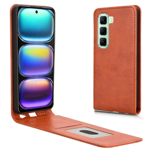For Infinix Hot 50 4G Case with Card Slot Magnetic Vertical Flip Leather Phone Cover - Orange