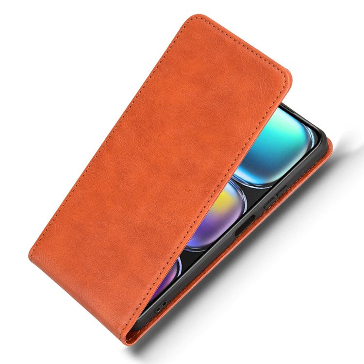 For Infinix Hot 50 4G Case with Card Slot Magnetic Vertical Flip Leather Phone Cover - Orange