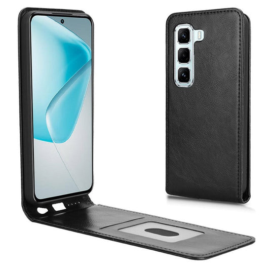 For Infinix Hot 50 5G X6720 Case with Card Slot Magnetic Vertical Flip Leather Phone Cover - Black