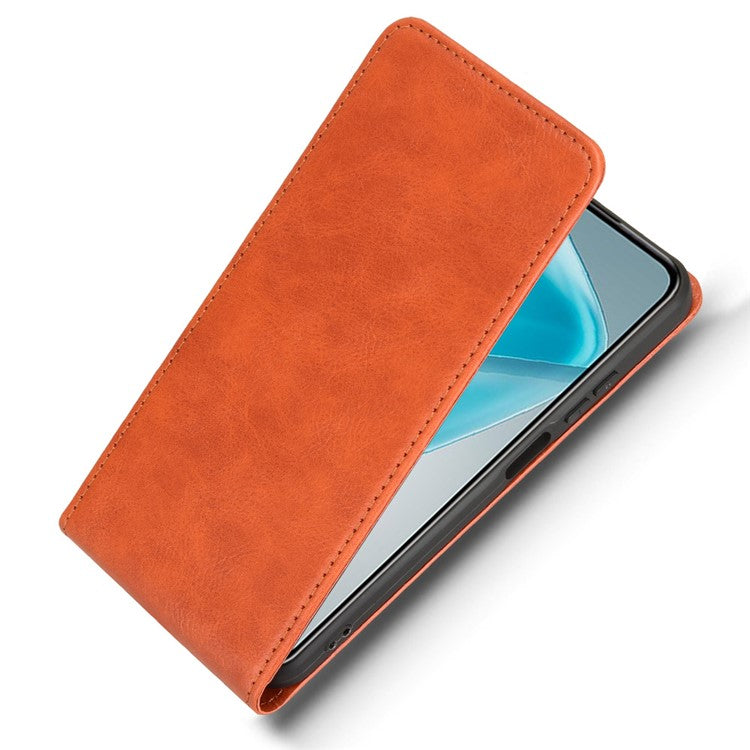 For Infinix Hot 50 5G X6720 Case with Card Slot Magnetic Vertical Flip Leather Phone Cover - Orange