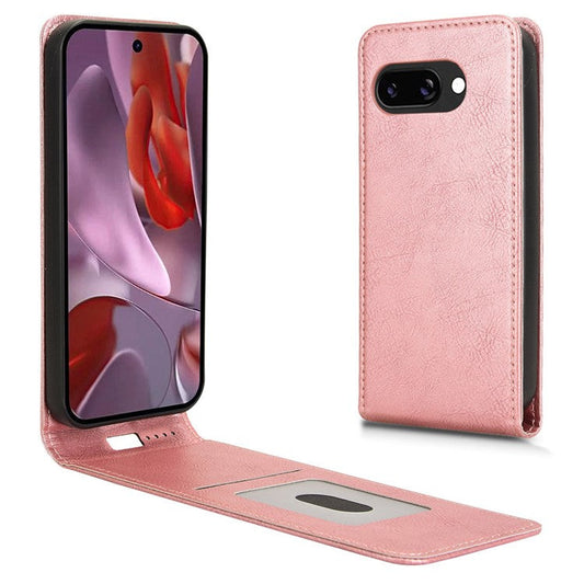 For Google Pixel 9a Case with Card Slot Magnetic Vertical Flip Leather Phone Cover - Rose Gold