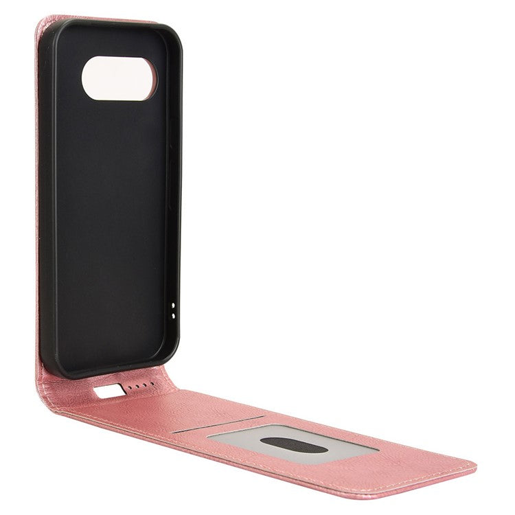 For Google Pixel 9a Case with Card Slot Magnetic Vertical Flip Leather Phone Cover - Rose Gold
