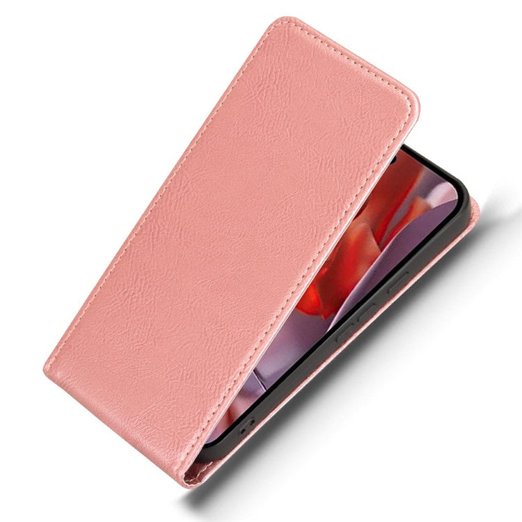 For Google Pixel 9a Case with Card Slot Magnetic Vertical Flip Leather Phone Cover - Rose Gold