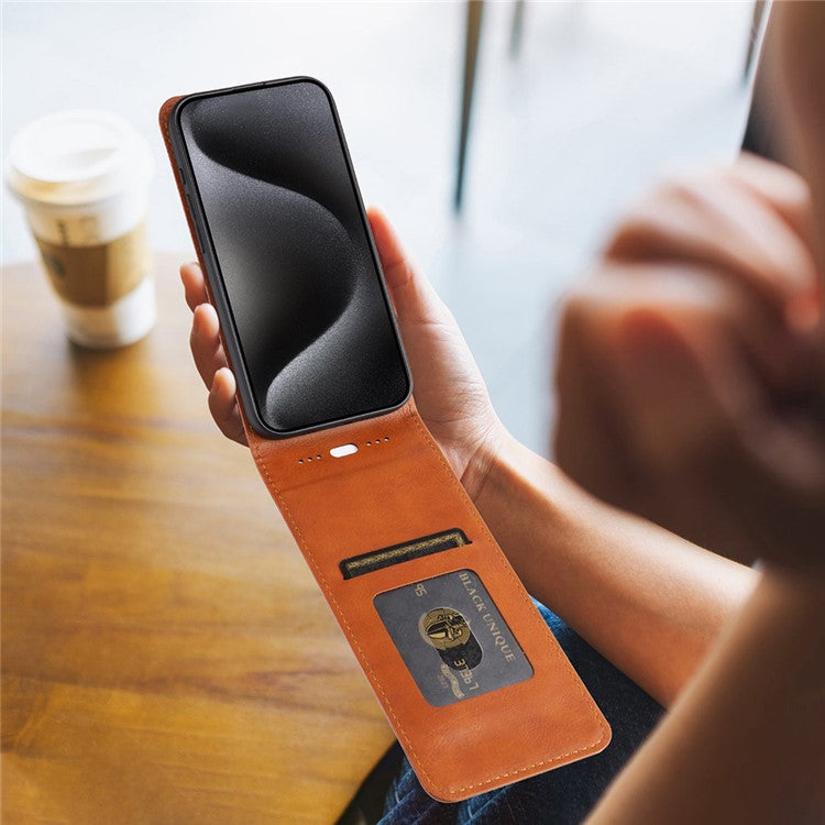 For Google Pixel 9a Case with Card Slot Magnetic Vertical Flip Leather Phone Cover - Rose Gold