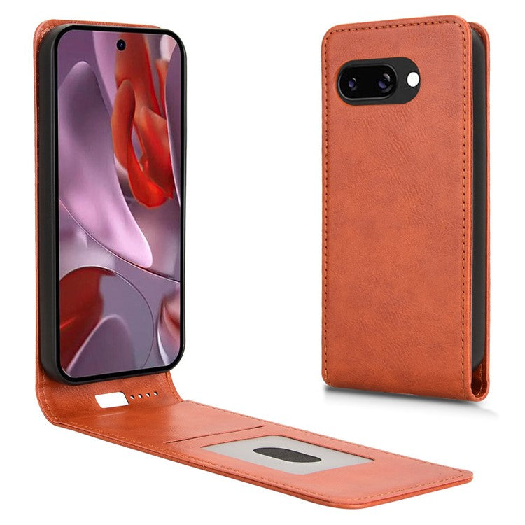 For Google Pixel 9a Case with Card Slot Magnetic Vertical Flip Leather Phone Cover - Orange