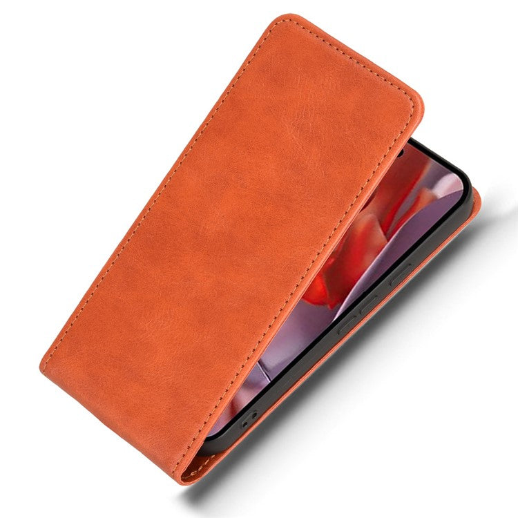 For Google Pixel 9a Case with Card Slot Magnetic Vertical Flip Leather Phone Cover - Orange