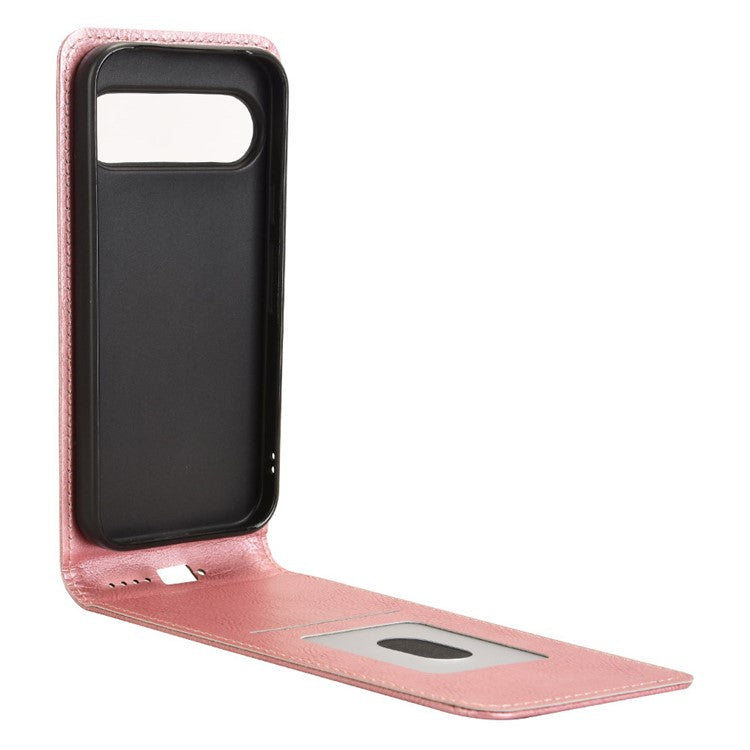 For Google Pixel 9 Case with Card Slot Magnetic Vertical Flip Leather Phone Cover - Rose Gold
