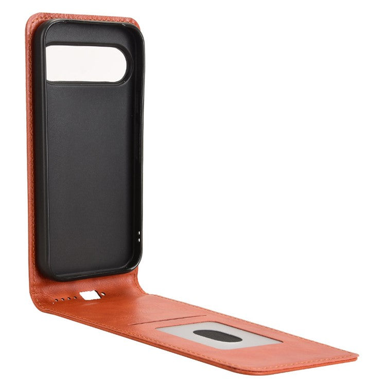 For Google Pixel 9 Case with Card Slot Magnetic Vertical Flip Leather Phone Cover - Orange