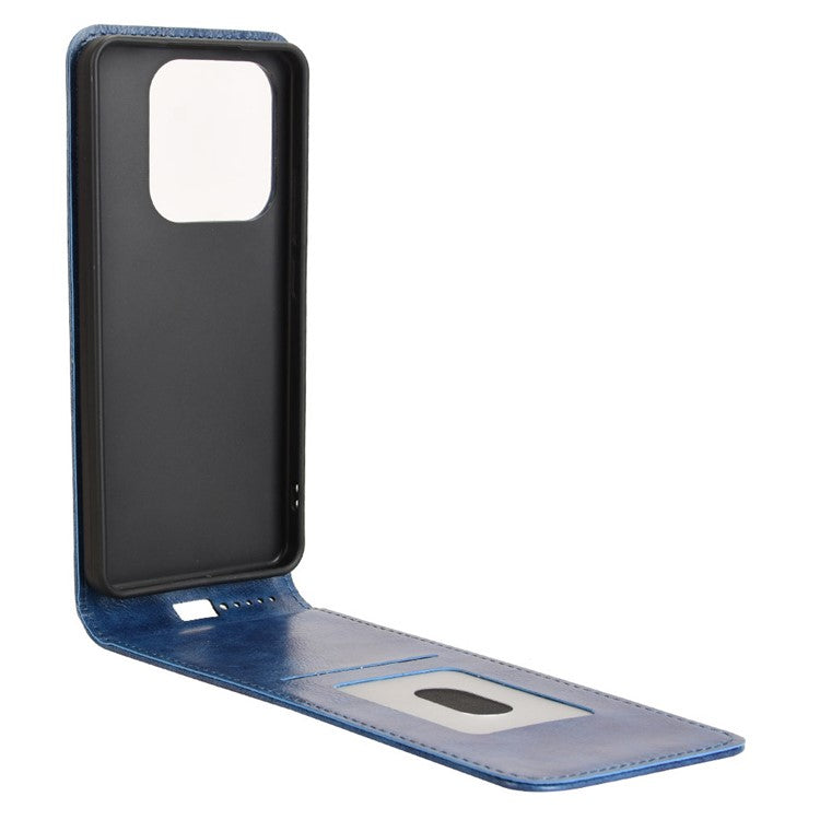For Xiaomi Redmi Note 14 5G Case with Card Slot Magnetic Vertical Flip Leather Phone Cover - Dark Blue