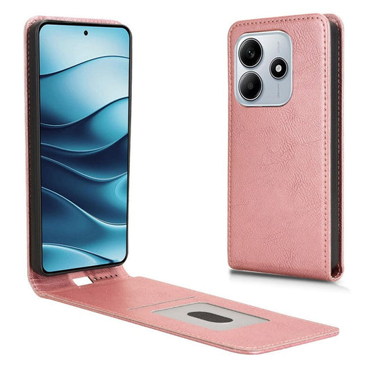 For Xiaomi Redmi Note 14 5G Case with Card Slot Magnetic Vertical Flip Leather Phone Cover - Rose Gold