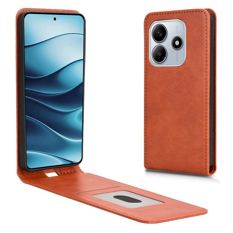 For Xiaomi Redmi Note 14 5G Case with Card Slot Magnetic Vertical Flip Leather Phone Cover - Orange