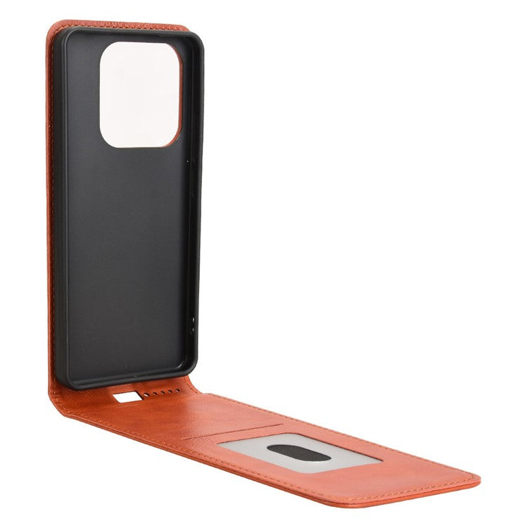 For Xiaomi Redmi Note 14 5G Case with Card Slot Magnetic Vertical Flip Leather Phone Cover - Orange