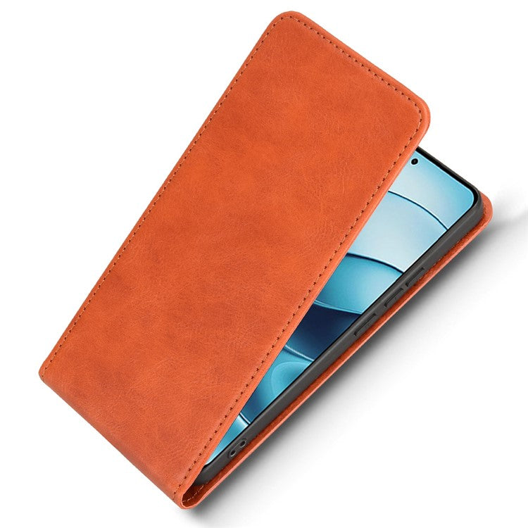 For Xiaomi Redmi Note 14 5G Case with Card Slot Magnetic Vertical Flip Leather Phone Cover - Orange