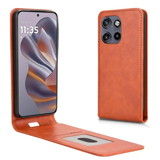 Phone Case For Motorola ThinkPhone 25 5G  /  Moto S50 5G  /  Edge 50 Neo 5G with Card Slot Magnetic Vertical Flip Leather Cover - Orange