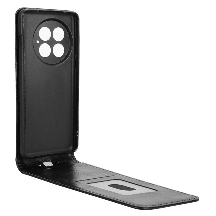 For OnePlus 13 Case with Card Slot Magnetic Vertical Flip Leather Phone Cover - Black