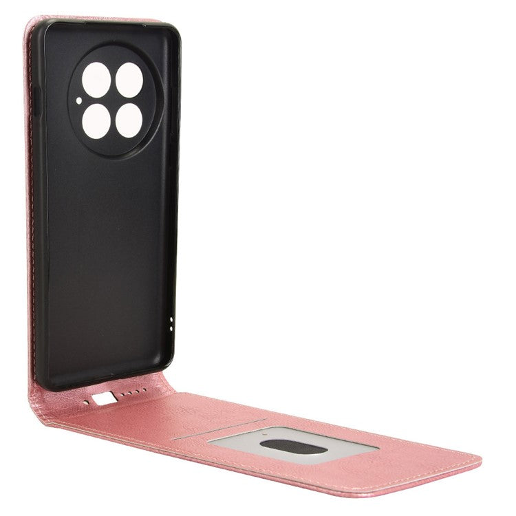 For OnePlus 13 Case with Card Slot Magnetic Vertical Flip Leather Phone Cover - Rose Gold