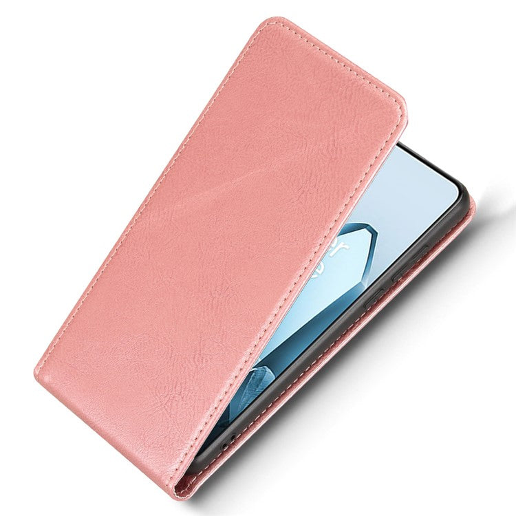 For OnePlus 13 Case with Card Slot Magnetic Vertical Flip Leather Phone Cover - Rose Gold