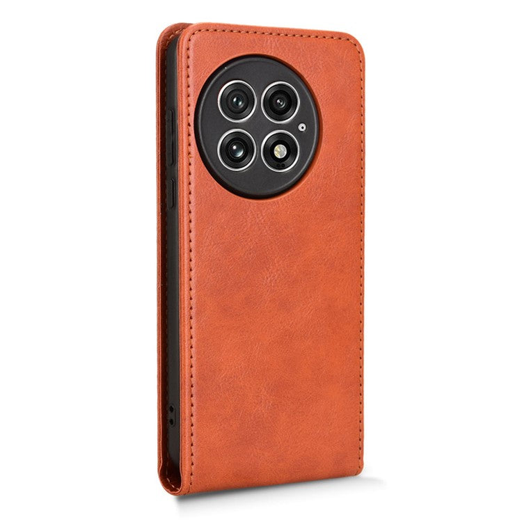 For OnePlus 13 Case with Card Slot Magnetic Vertical Flip Leather Phone Cover - Orange