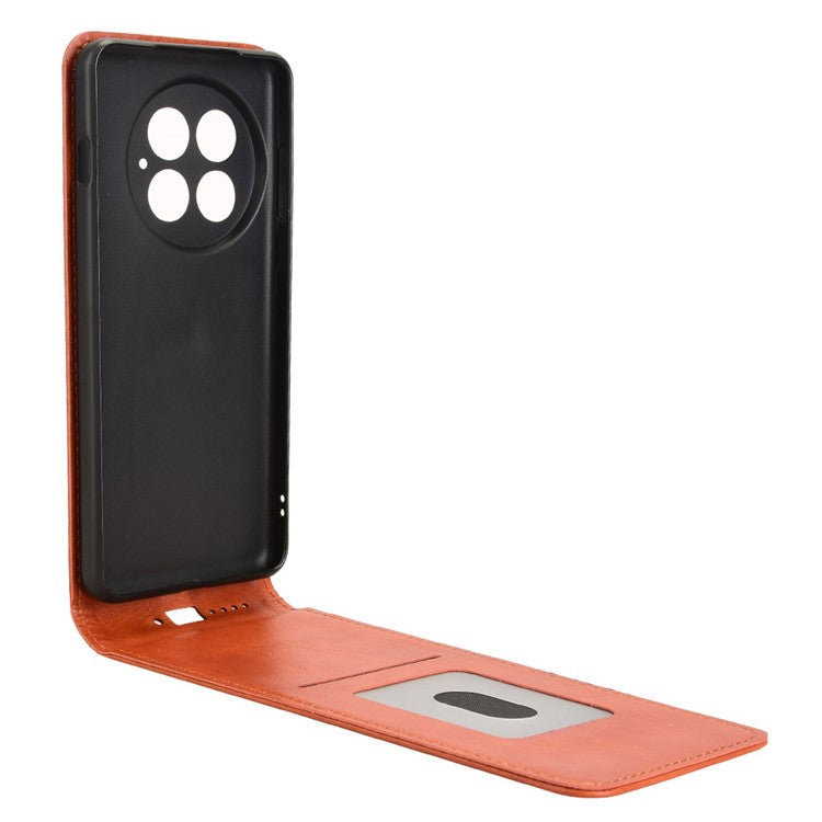 For OnePlus 13 Case with Card Slot Magnetic Vertical Flip Leather Phone Cover - Orange