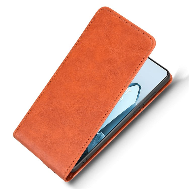For OnePlus 13 Case with Card Slot Magnetic Vertical Flip Leather Phone Cover - Orange