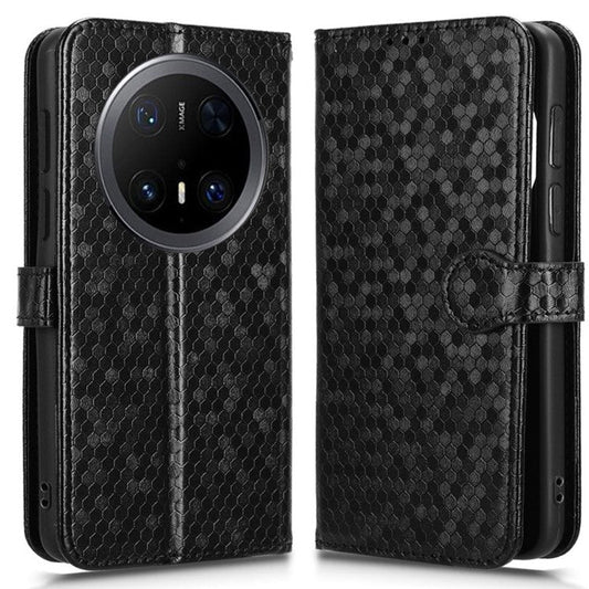 For Huawei Mate 70 Pro+ / 70 Pro Wallet Case Dot Pattern Imprint PU Leather Phone Cover - Black