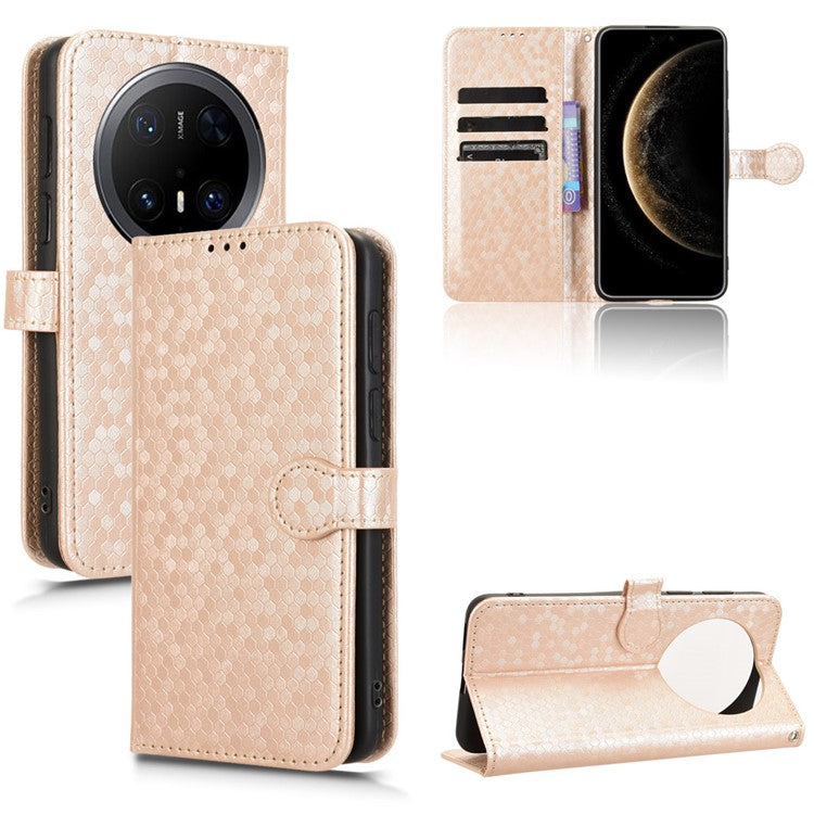 For Huawei Mate 70 Pro+ / 70 Pro Wallet Case Dot Pattern Imprint PU Leather Phone Cover - Rose Gold