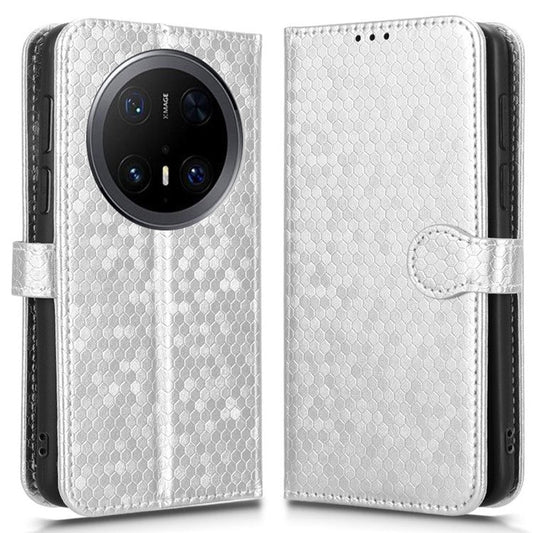 For Huawei Mate 70 Pro+ / 70 Pro Wallet Case Dot Pattern Imprint PU Leather Phone Cover - Silver