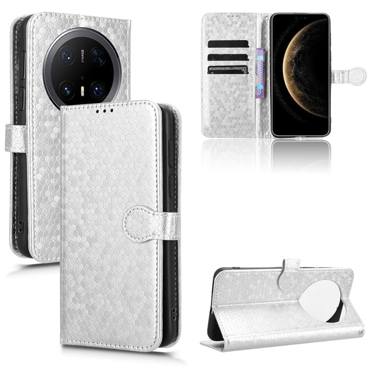 For Huawei Mate 70 Pro+ / 70 Pro Wallet Case Dot Pattern Imprint PU Leather Phone Cover - Silver