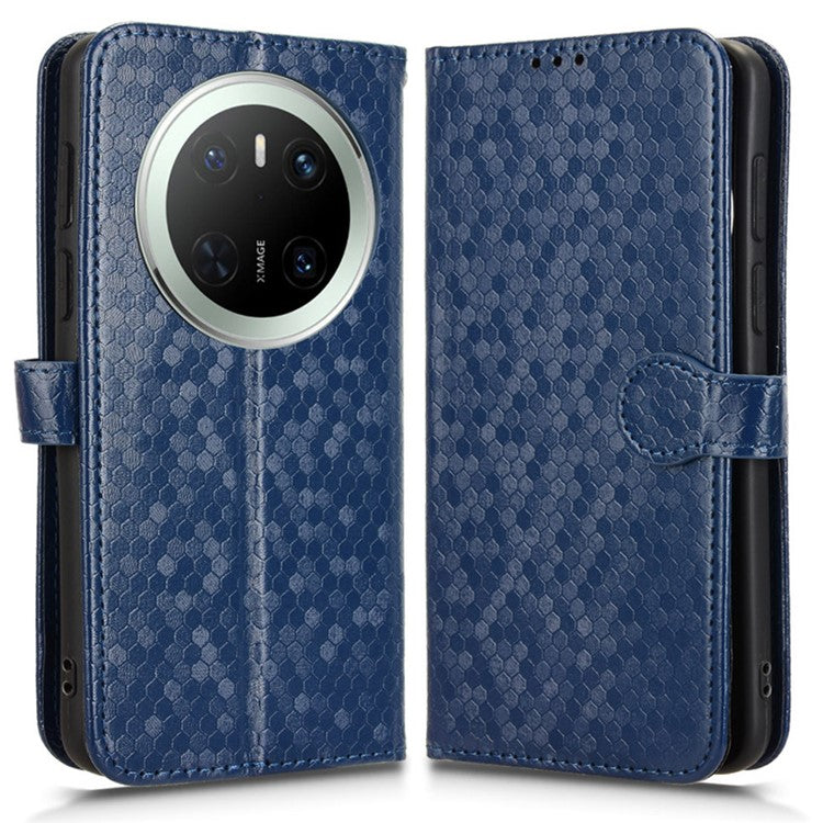 For Huawei Mate 70 Wallet Case Dot Pattern Imprint PU Leather Phone Cover - Dark Blue