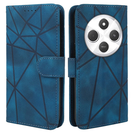 Stand Phone Case for Xiaomi Poco C75 4G / Redmi 14R 5G / 14C 4G Line Pattern Leather Cover - Blue