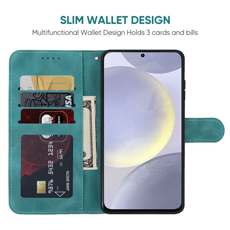 For Samsung Galaxy S25+ / S24+ Stand Case Line Pattern Leather Phone Cover - Green