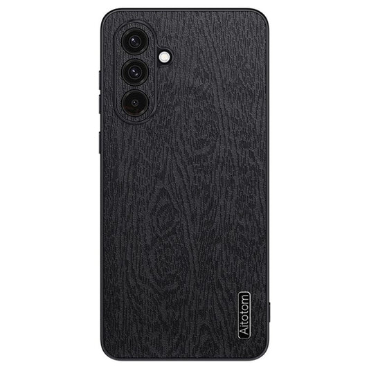 For Samsung Galaxy A26 5G Case Wood Texture PU Leather Coated PC+TPU Phone Cover - Black