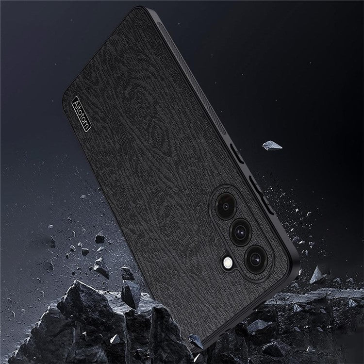 For Samsung Galaxy A36 5G Case Wood Texture PU Leather Coated PC+TPU Phone Cover - Brown