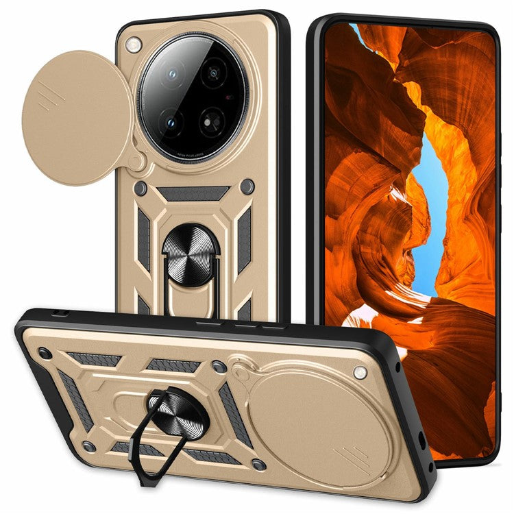 For Infinix Zero 40 4G Case with Slide Camera Lid PC+TPU Kickstand Phone Cover - Gold
