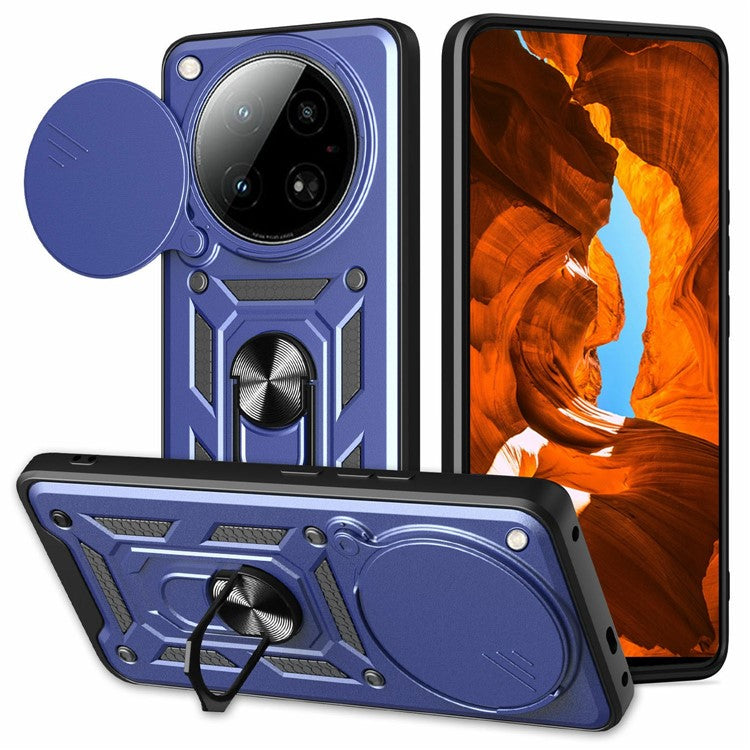 For Infinix Zero 40 4G Case with Slide Camera Lid PC+TPU Kickstand Phone Cover - Blue