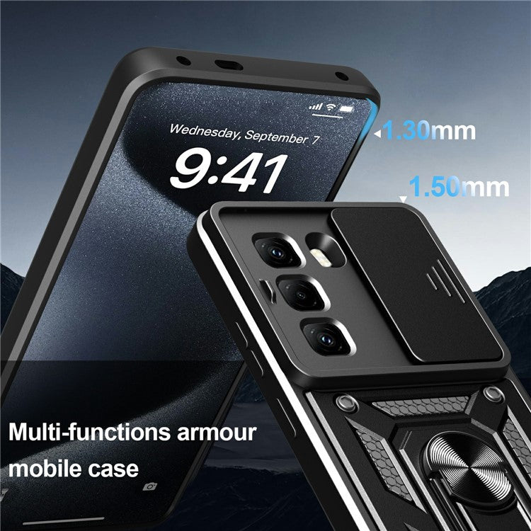 For Infinix Hot 50 Pro 4G Case with Slide Camera Lid PC+TPU Kickstand Phone Cover - Gold