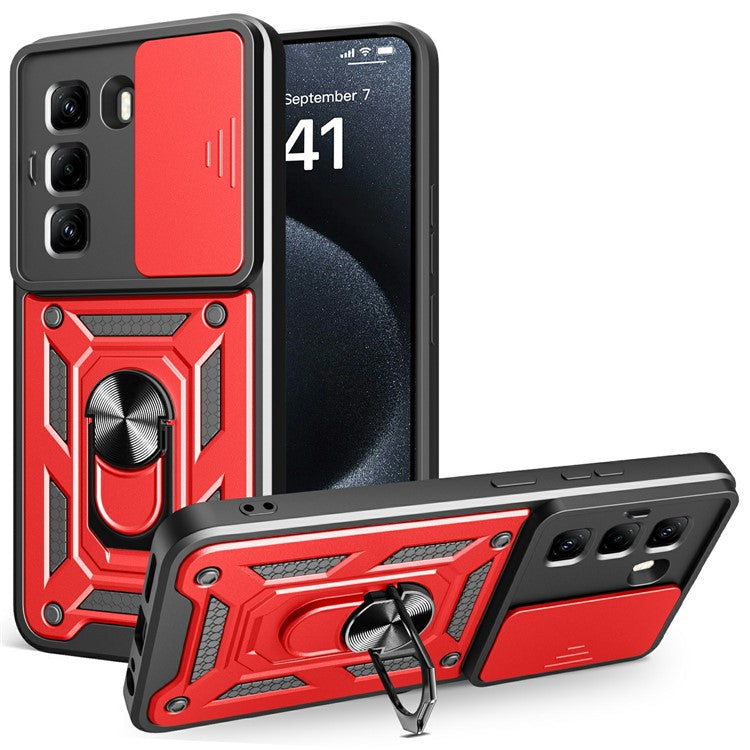 For Infinix Hot 50 Pro 4G Case with Slide Camera Lid PC+TPU Kickstand Phone Cover - Red