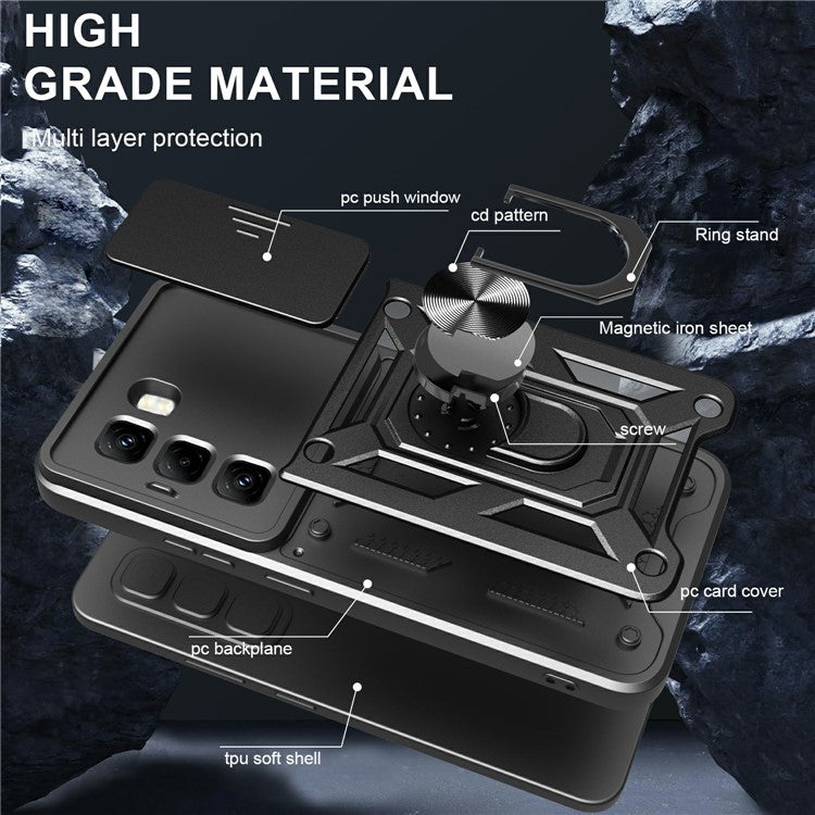 For Infinix Hot 50 Pro 4G Case with Slide Camera Lid PC+TPU Kickstand Phone Cover - Rose Gold