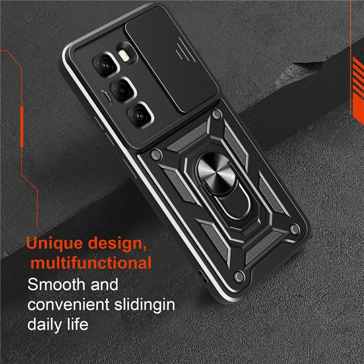 For Infinix Hot 50 Pro 4G Case with Slide Camera Lid PC+TPU Kickstand Phone Cover - Green