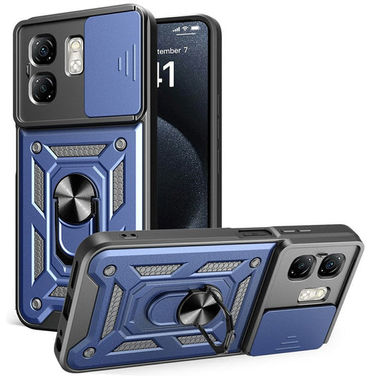 For Infinix Hot 50i 4G  /  Smart 9 4G Case with Slide Camera Lid PC+TPU Kickstand Phone Cover - Blue