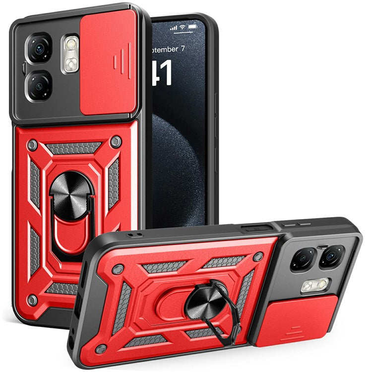 For Infinix Hot 50i 4G  /  Smart 9 4G Case with Slide Camera Lid PC+TPU Kickstand Phone Cover - Red
