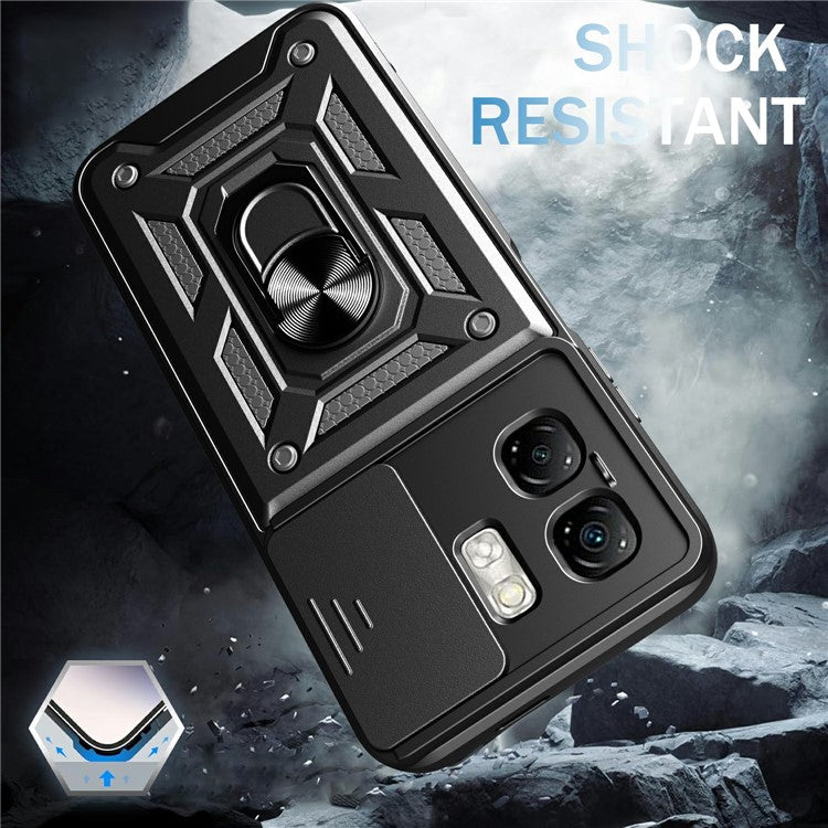 For Infinix Hot 50i 4G  /  Smart 9 4G Case with Slide Camera Lid PC+TPU Kickstand Phone Cover - Silver