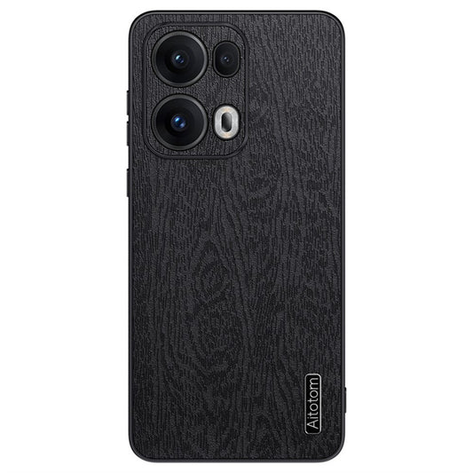 For Oppo Reno13 Pro 5G Case Wood Texture PU Leather Coated PC+TPU Phone Cover - Black