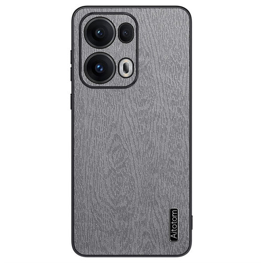 For Oppo Reno13 Pro 5G Case Wood Texture PU Leather Coated PC+TPU Phone Cover - Grey