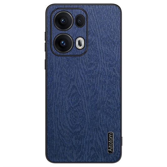 For Oppo Reno13 Pro 5G Case Wood Texture PU Leather Coated PC+TPU Phone Cover - Blue
