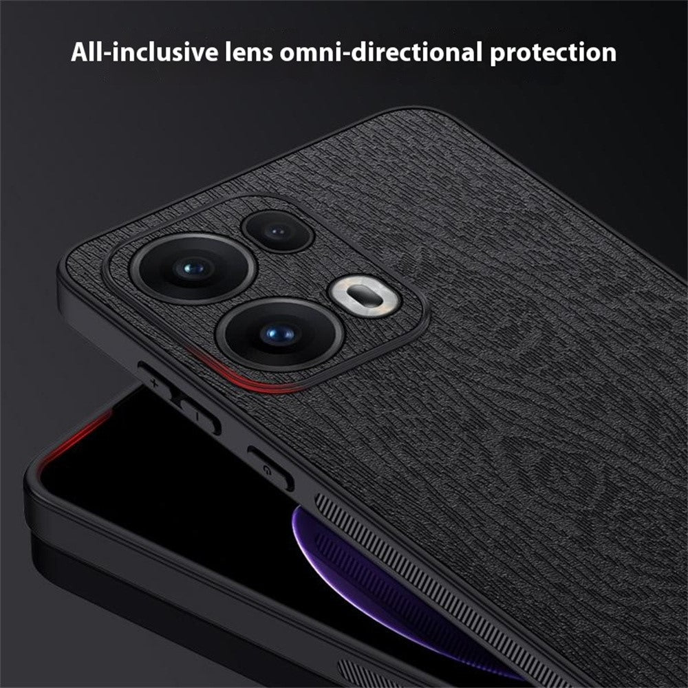 For Oppo Reno13 Pro 5G Case Wood Texture PU Leather Coated PC+TPU Phone Cover - Blue