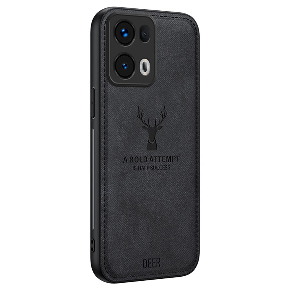 For Oppo Reno13 Pro 5G Case Deer Pattern Cloth Texture PU Leather Hybrid Phone Cover - Black