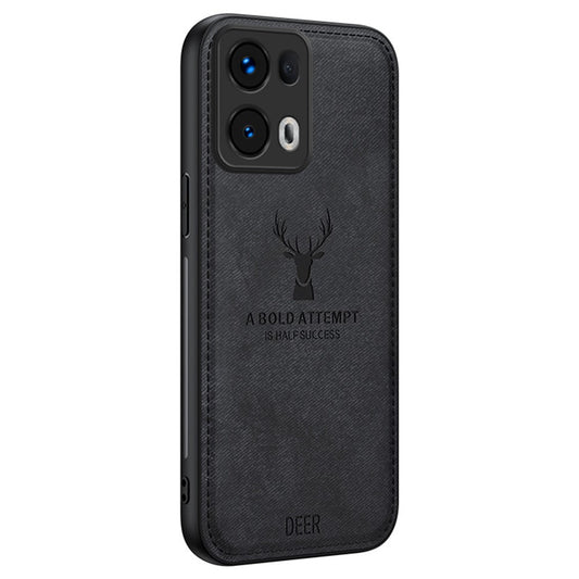For Oppo Reno13 Pro 5G Case Deer Pattern Cloth Texture PU Leather Hybrid Phone Cover - Black